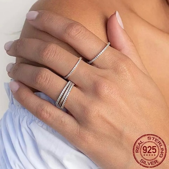 925 Sterling Silver Simulated Diamond Stackable Ring Eternity Band - Picture 5 of 6